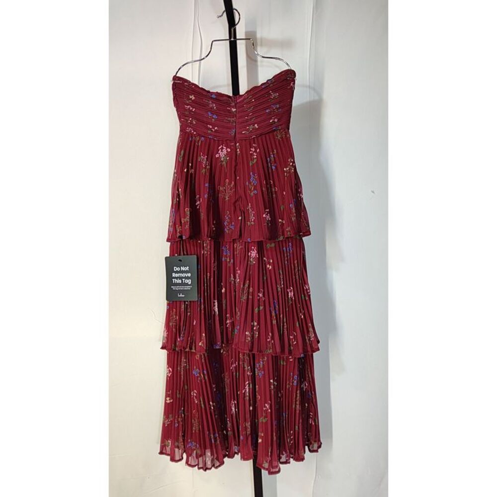 Lulus Hadelyn Pleated Tiered Midi Dress Red S - Picture 3 of 3